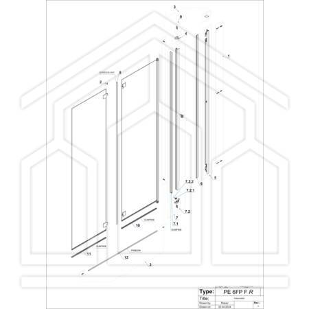 libero 4000 PE 6FP FR SH3 x  NER ST10 PRO porta soffietto battente, a se stante dx SH3 (1021-1220) x  nero vetro temperato satinato Protect