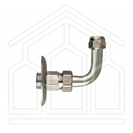 CURVETTA FISSA OTTONE CROMATO 90° ø1/2" MASCHIO PROLUNGATO CON ROSETTA SCORREVOLE x 3/8" RACCORDO A STRINGERE DADO BASSO