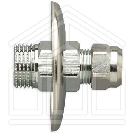 RACCORDO MASCHIO OTTONE CROMATO ø1/2" MASCHIO PROLUNGATO CON ROSETTA SCORREVOLE x 3/8" RACCORDO A STRINGERE PER TUBO ø10