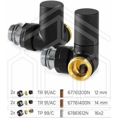 KT 69/A KIT MANUALE COASSIALE DESTRA ø1/2" NERO CON RACCORDI ATTACCO EUROCONO PER TUBO RAME O PLASTICA