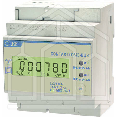CONTAX D-0643 BUS Contatore trifase energia (Bidirezionale) attiva e reattiva, 4 Moduli, Comunicazione MODBUS, 6A, inserzione con TA, display digitale