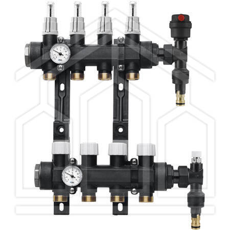 1410.B KIT COLLETTORE PREMONTATO COMPATTO ø1" 13+13 DERIVAZIONI CON FLUSSOMETRO, 2 TERMOMETRI E GRUPPO TERMINALE SCARICO POLIMERO
