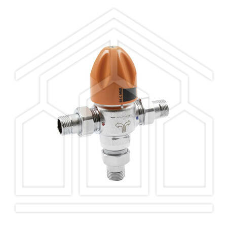 4739SUN MISCELATORE TERMOSTATICO CR ATT.BOCCHETTONI M-M CON CHECK VALVE   SISTEMI SOLARI 1/2"