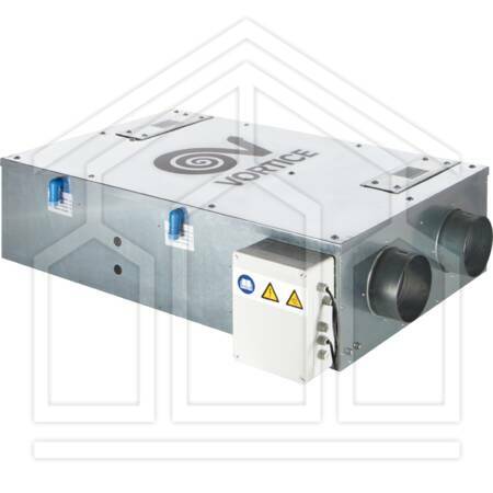 VORT HRI 200 FLAT IoT -  Unità centralizzata VMC con recuperatore calore ad altissimo rendimento, montaggio in controsoffitto, involucro in lamiera. Modulo IoT integrato.